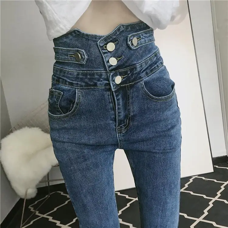 

Blue jeans women's spring and autumn 2020 new fashion net red design high waist slim leg pants quarter pants