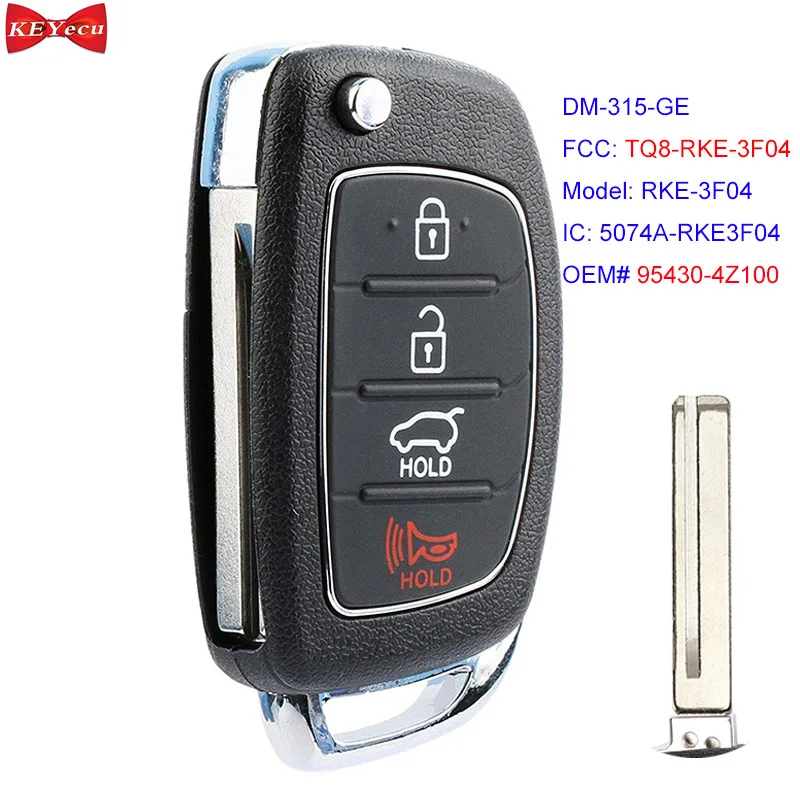 KEYECU 2 шт для hyundai Santa Fe 2013 дистанционный автомобильный брелок FCC ID: TQ8-RKE-3F04 95430-4Z100