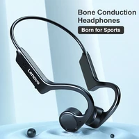 lenovo headmounted bone conduction earphone bluetooth wireless headphone touch control px6 waterproof handsfree headset with mic