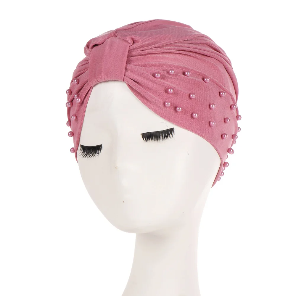 dark pink 1 шт. Для женщин Индия рюшами тюрбан Кепки Модная хлопковая однотонная Бисер эластичный мусульманский головной убор хиджаб шапка после химиотерапии Шапка; тюрбан колпак для сна - Цвет: dark pink