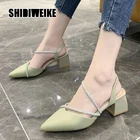 Женские босоножки на высоком каблуке, с острым носком, со стразами