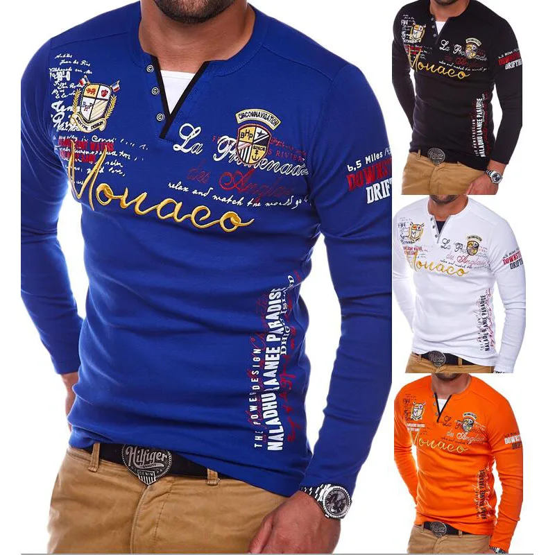 Zogaa 2019 мужская рубашка поло длинный рукав хлопок с буквенным принтом Hombre