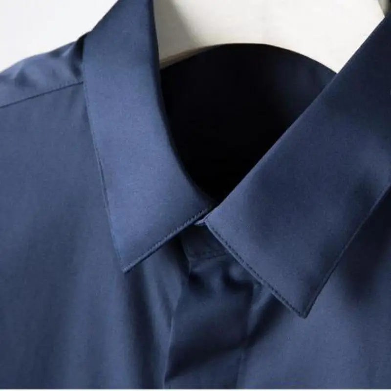 

Solid Color Mens Shirts Luxury Metal Pin Long Sleeve Mens Dress Shirts Fashion Casual Slim Fit Man Shirts Plus Size 4xl