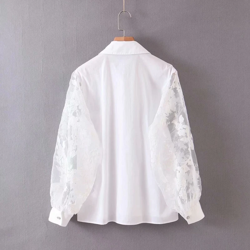 Плюс Размеры Весна Для женщин блузка с отложным воротником длинными рукавами и