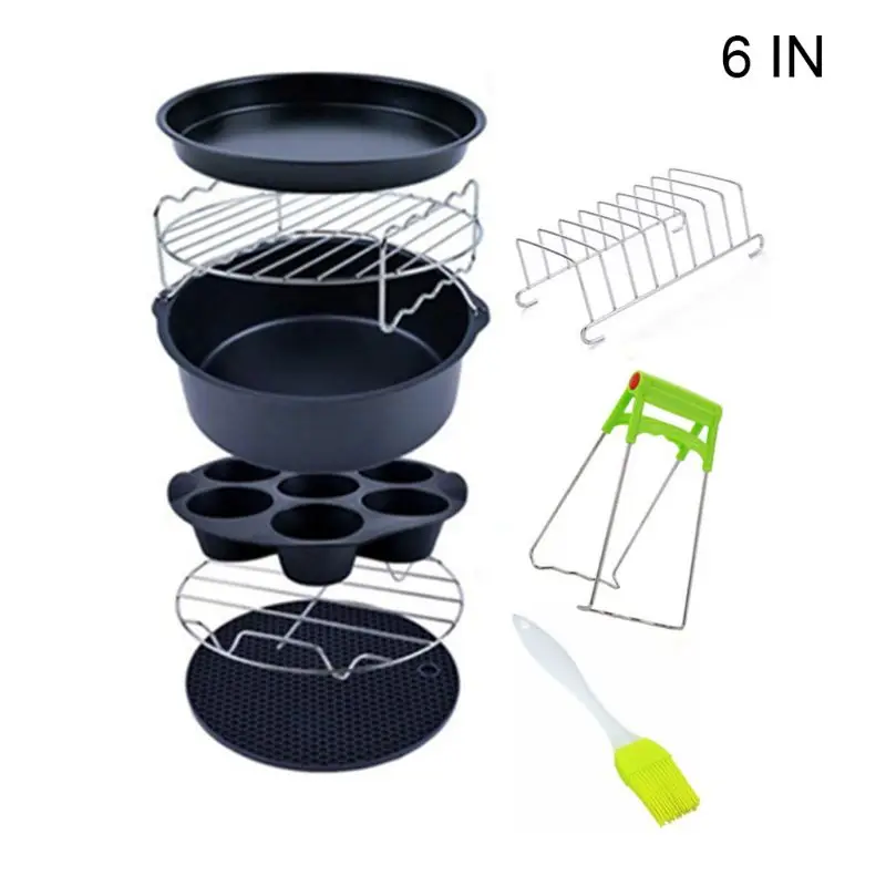 

9pcs/set 6/7/8 Inches Air Fryer Accessories Pizza Tray Grill Toast Rack Steam Rack Insulation Pad 3.2QT-5.8QT Home Kitchen Parts