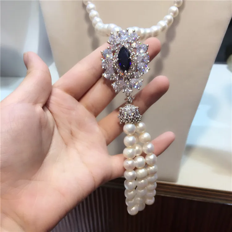 Длинное ожерелье с натуральным пресноводным жемчугом длинная цепочка для