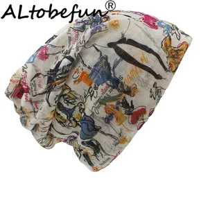 ALTOBEFUN Thin Painting Design Skullies And Beanies Women Scarf Face Mask Brand Autumn And Winter Du in USA (United States)