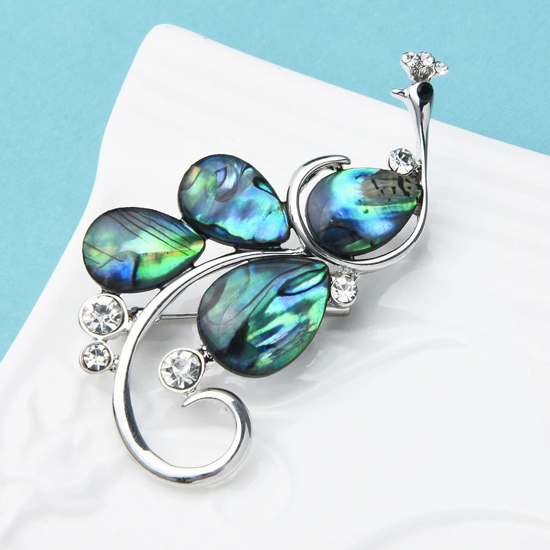 

Wuli&baby Natural Shell Peacock Brooches For Women Rhinestone Bird Party Office Brooch Pins Gifts
