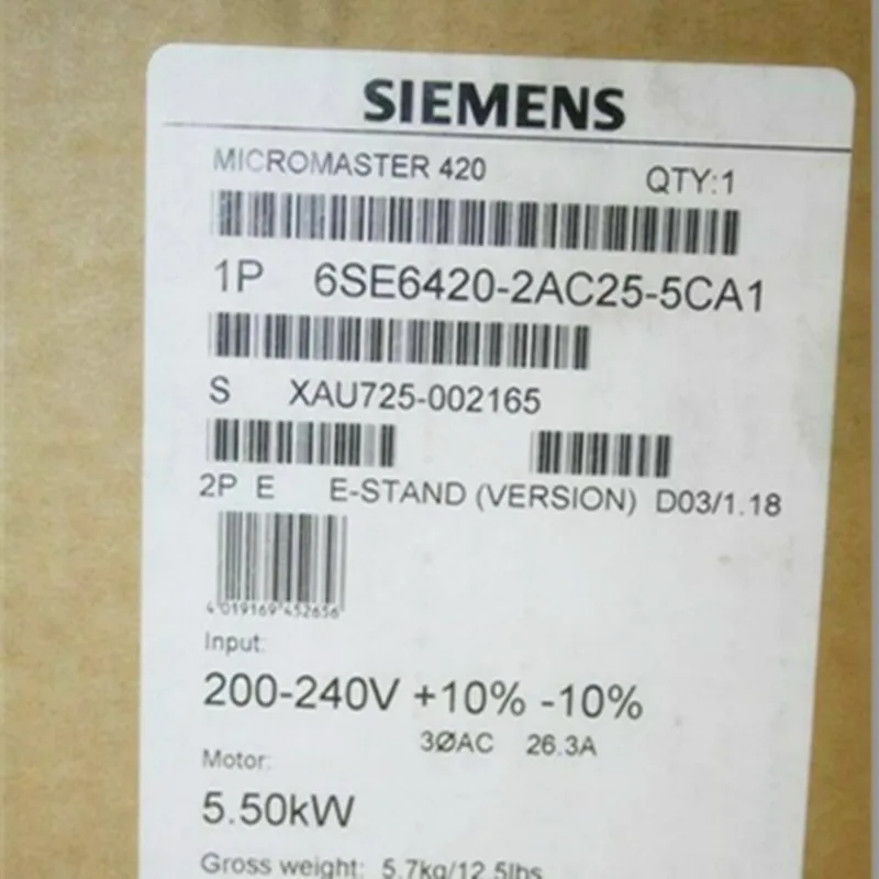 

New In Box Micromaster 420 Series Inverter 6SE6420-2AC25-5CA1 5.5KW 220V