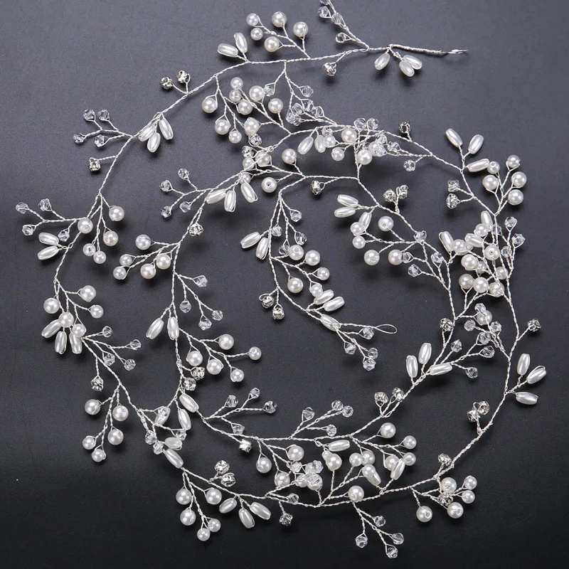 Lengthen 1M bride handmade crystal pearl hair band headdress wedding dress accessories headband jewelry | Свадьбы и торжества