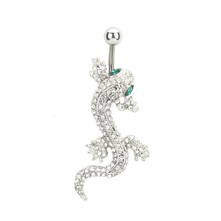 

2021 New Fashion Blue Eyes Gecko Alloy Pendant Stainless Steel Anti Allergy Piercing Navel Nail Fashion Body Jewelry