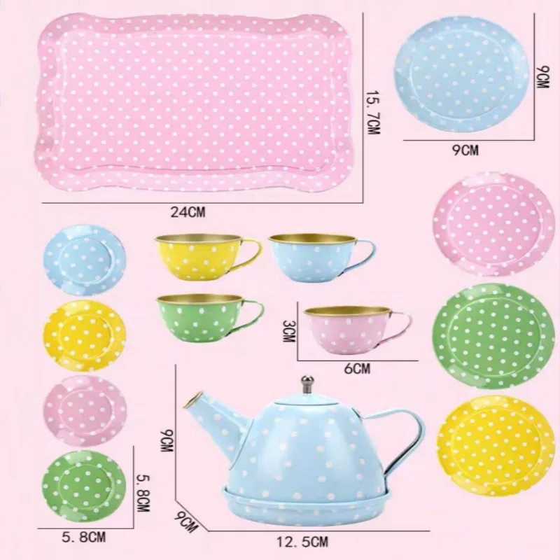 

Children's Simulation Tea Set Girl Play House Tinplate Afternoon Tea Set Interest Development Early Education Kitchen Teapot Toy