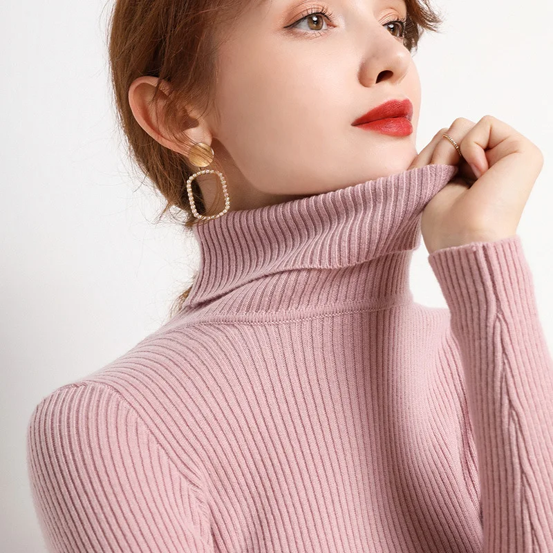 

2021 high neck sweater ladies underwear bottoming shirt 2021 new long-sleeve warm slim solid color knit sweater top