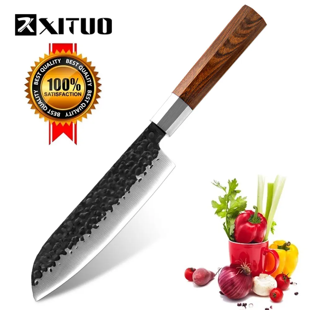 

XITUO Santoku Knives 7 inch Professional Chef Knife Japanese Forged Hammered Stainless Steel Octagonal Handle Meat Cleaver Knife