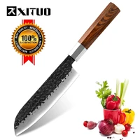 xituo santoku knives 7 inch professional chef knife japanese forged hammered stainless steel octagonal handle meat cleaver knife