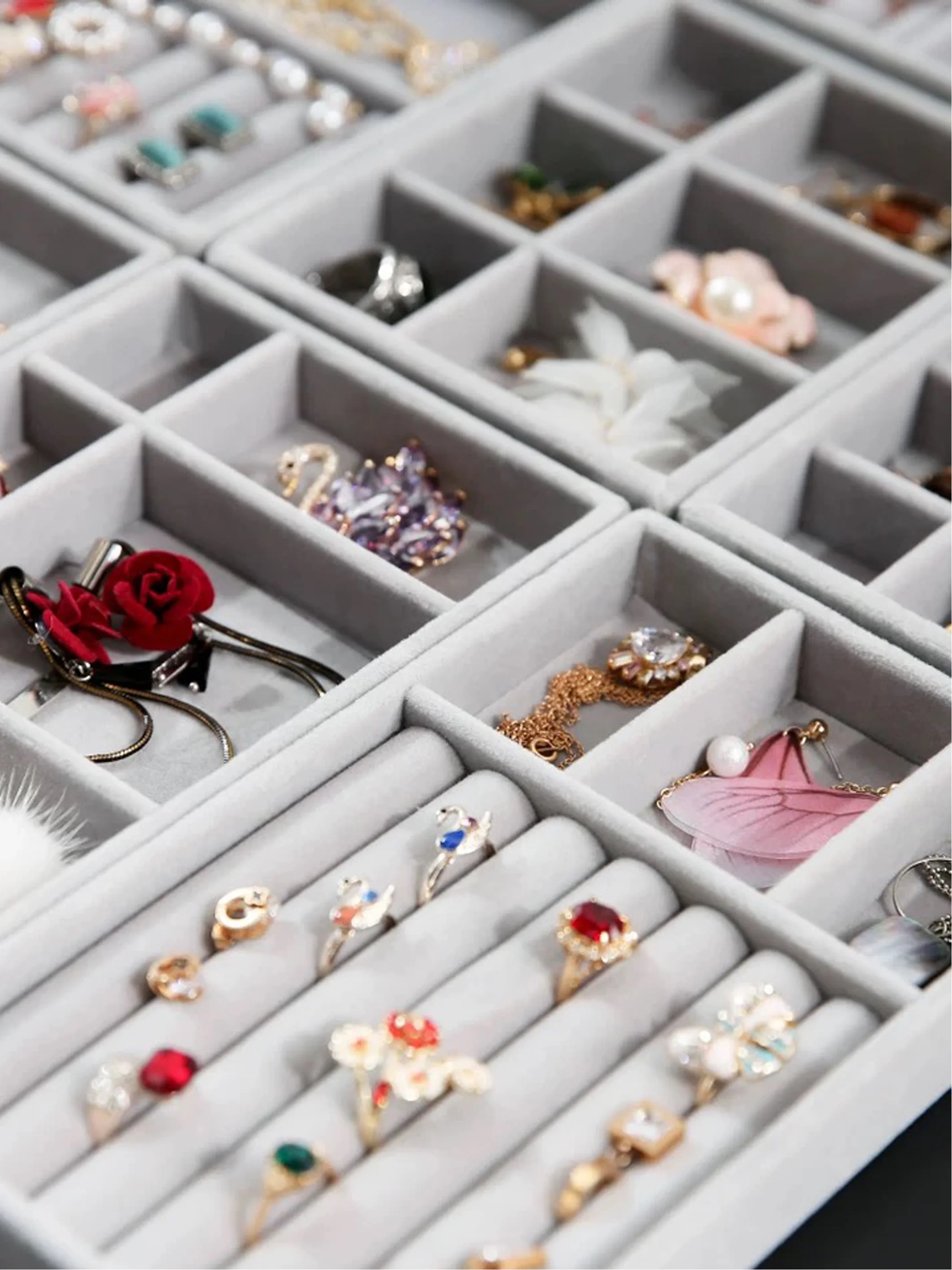 

Practical Flannel jewelry storage box Jewelry Ring Organizer Necklace Earrings Bangle Storage Box Showcase Jewelry Stand Holder