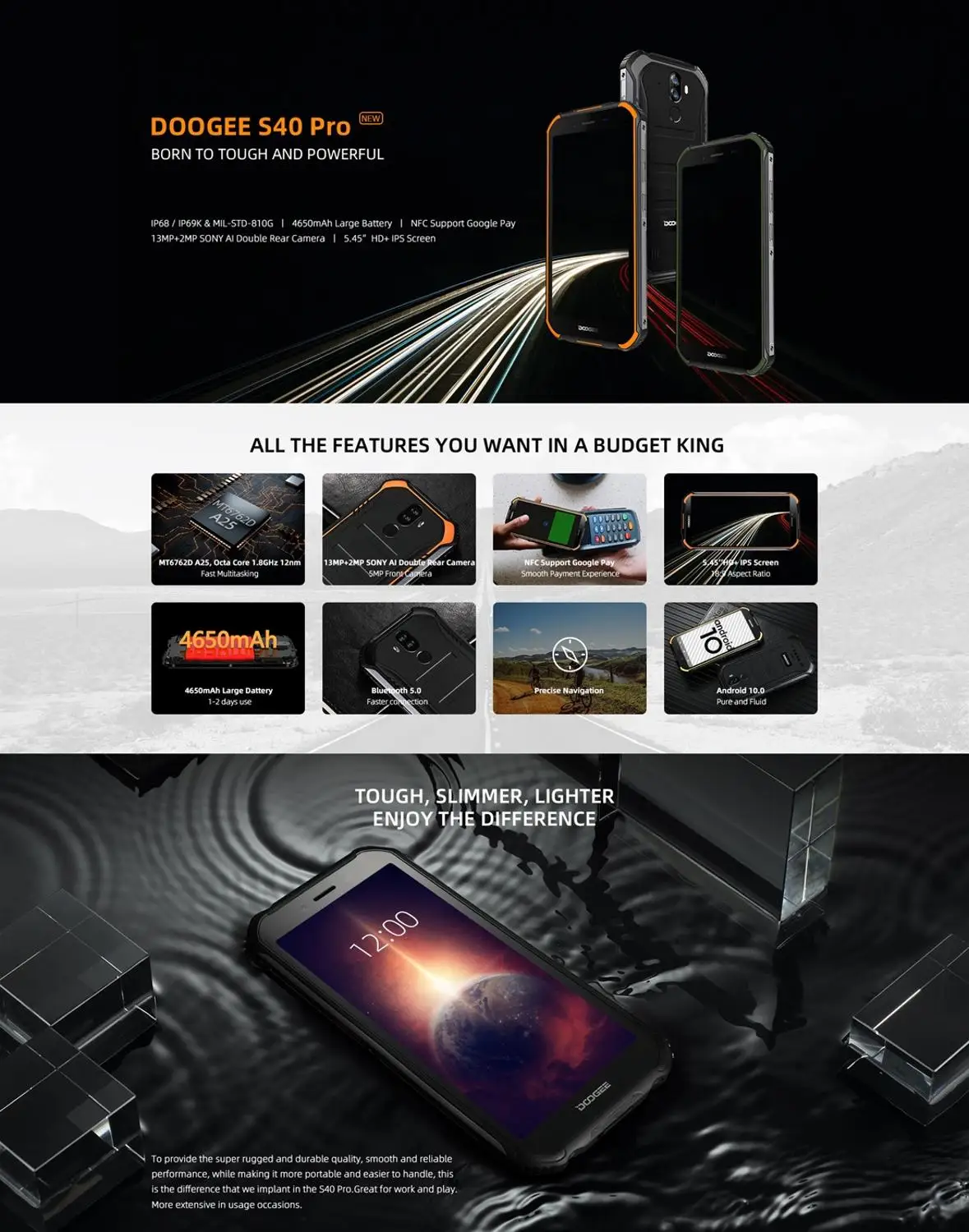 DOOGEE S40 Pro смартфон с 5 5-дюймовым дисплеем восьмиядерным процессором MTK6762D ОЗУ 4 Гб