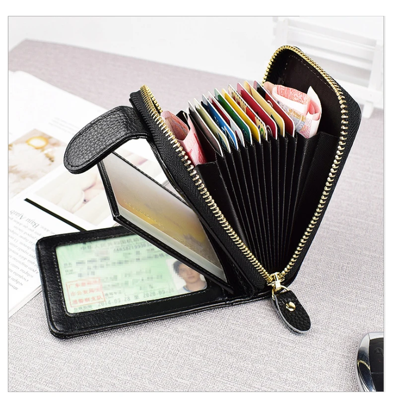 Top Quality Unisex RFID Blcoking Genuine Leather Large Capacity Multi-Purpose  Pocket  WalletCredit Card Drivers Licesen Holder