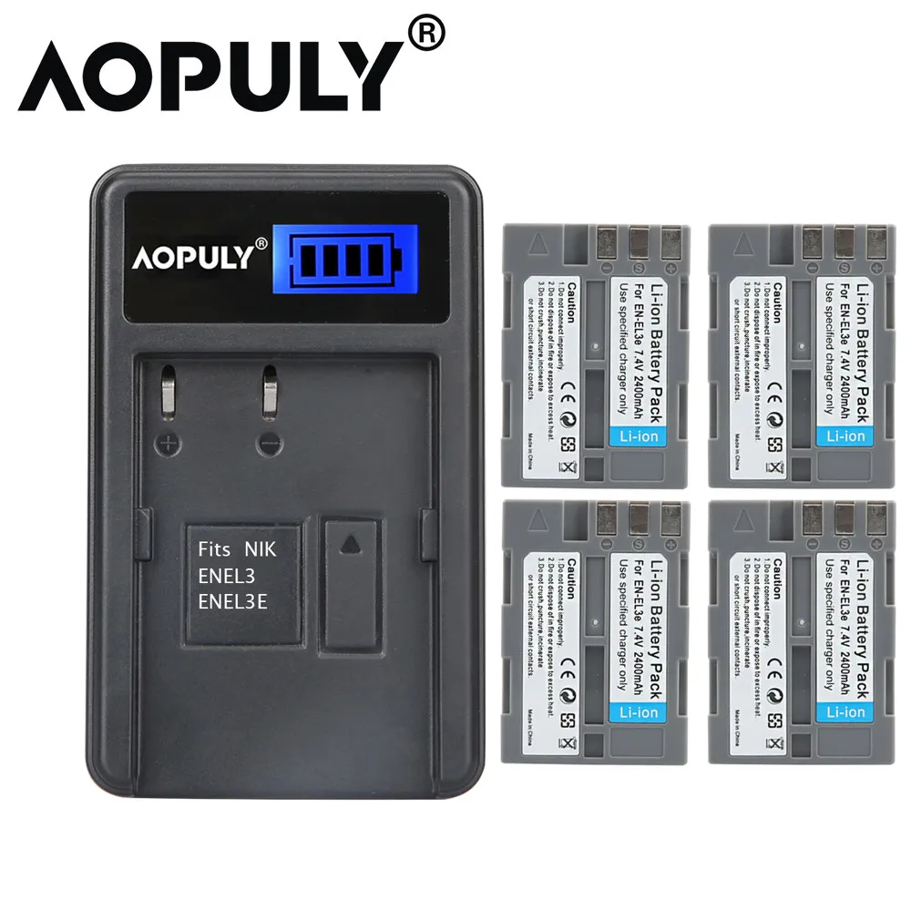 Аккумуляторы на 2400 мА · ч и зарядное устройство с ЖК экраном для Nikon En EL3e D50 D70 D70s D80