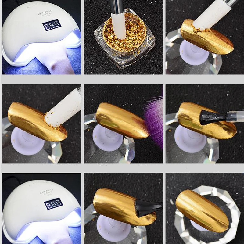 2 коробки для дизайна ногтей хлопья порошок золото/серебро лак с зеркальным