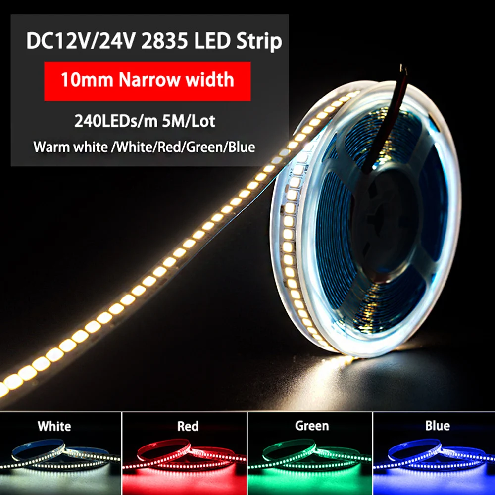 DC12V 24V SMD2835 5m 240leds/m For Home Background Display Cabinet Flexible Decorative Soft Light Strip High Brightness