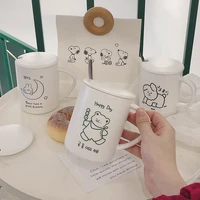 lovely animal korean minimalist ceramic cup creative personality trend mug with lid spoon water cup coffee cup