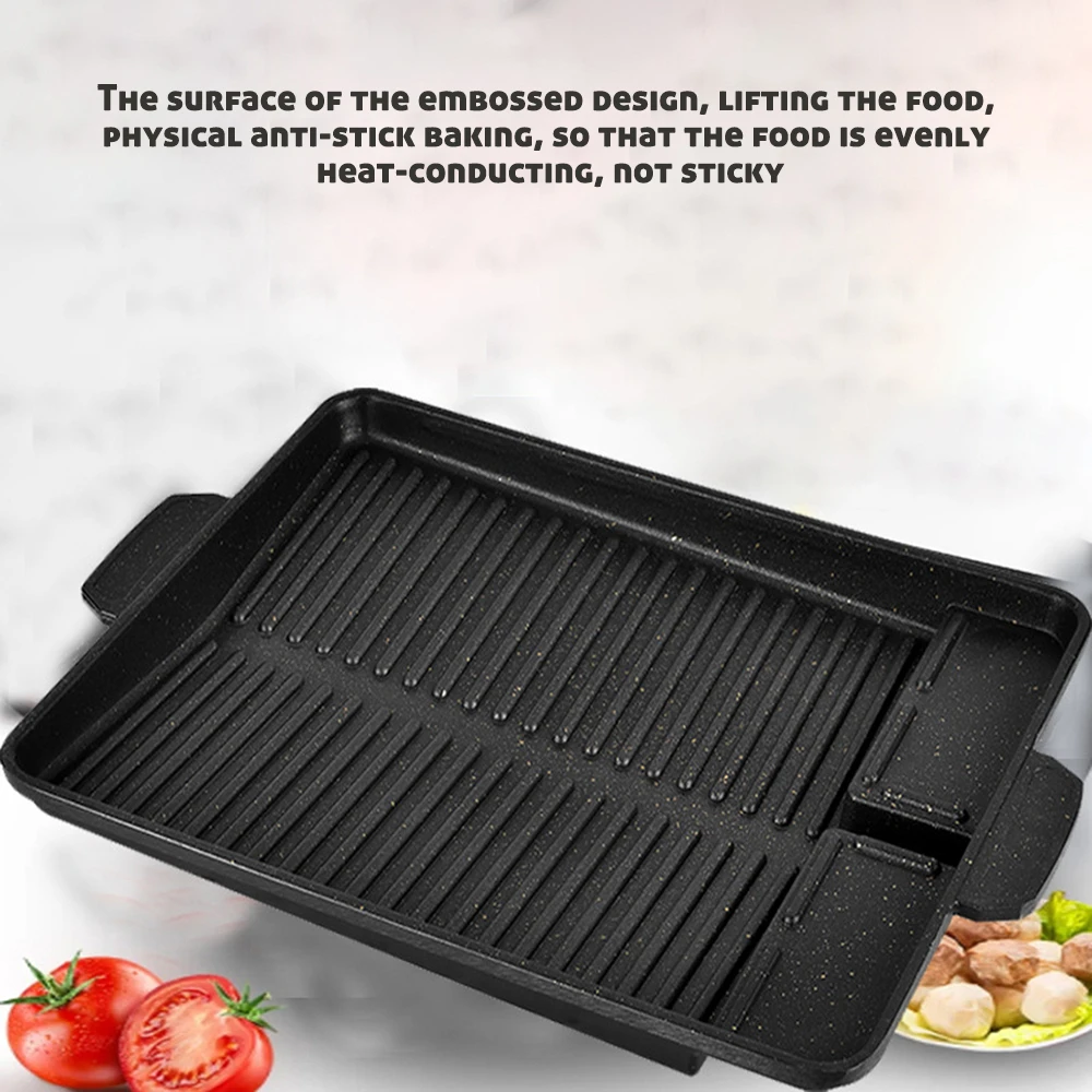 Жарочная сковорода из медицинского камня Hot 32 X 26 см прямоугольной формы с антипригарным покрытием для гриля и жарки блюд корейской кухни - черная.