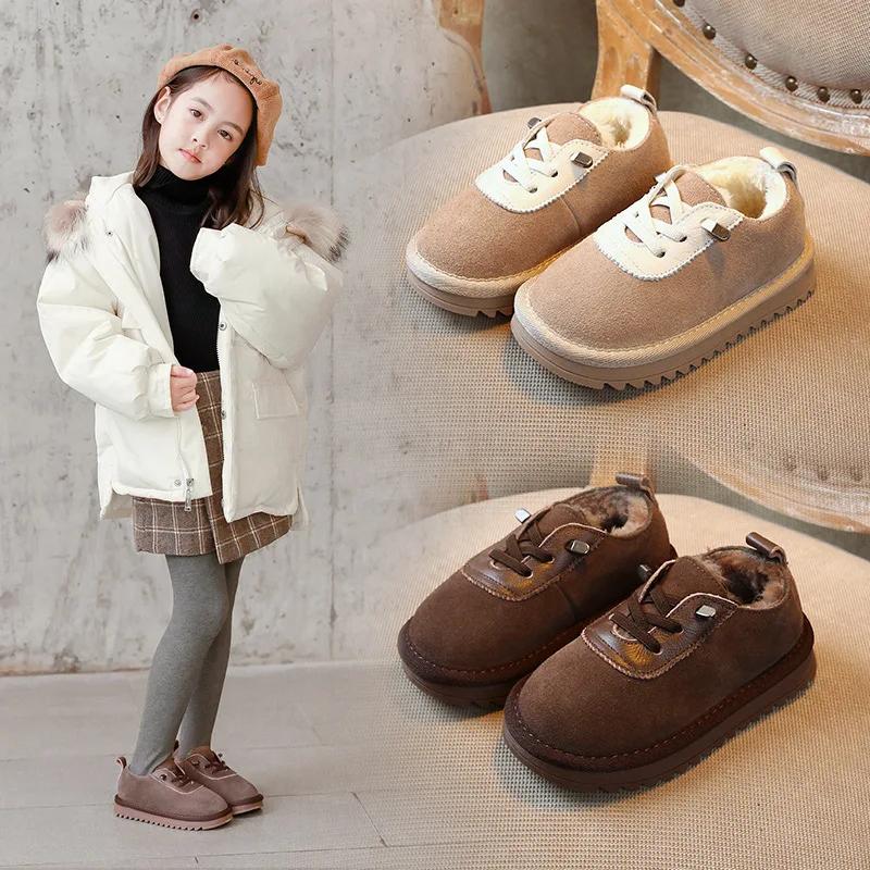 Зимние ботинки принцессы 2019 обувь из натуральной кожи и плюша для маленьких