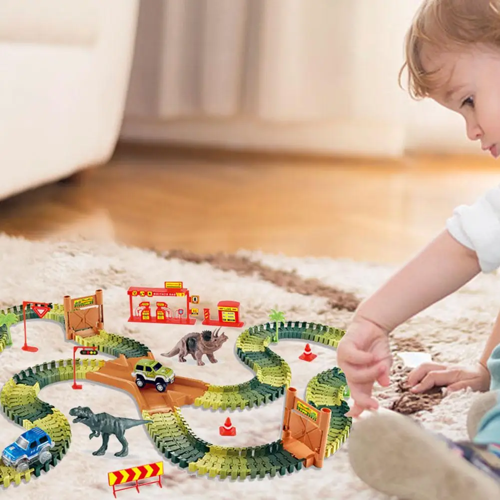 

Dinosaur Toys World Car Track Toy Set With 142 Tracks And 12 Accessories Dinosaur Car Track Toys Gifts For Children