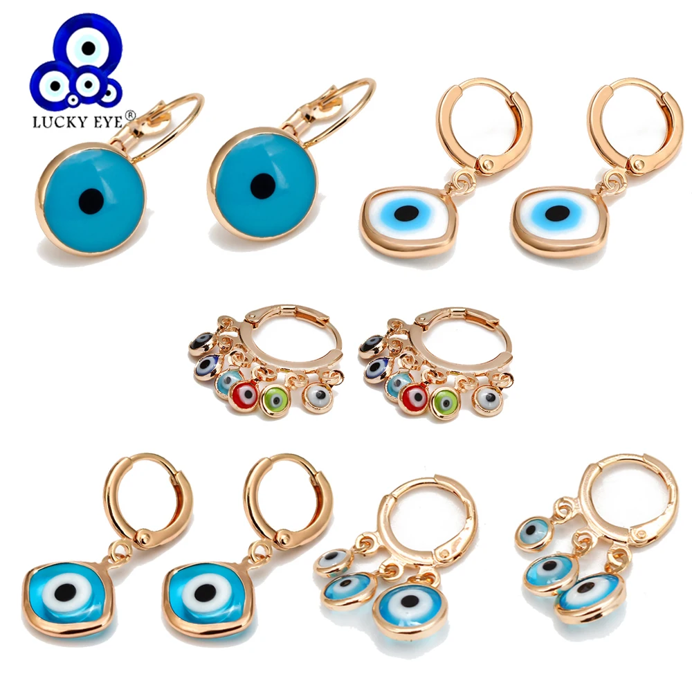 Серьги-подвески Lucky Eye с синими Турецкий Дурной глаз маленькие медные серьги