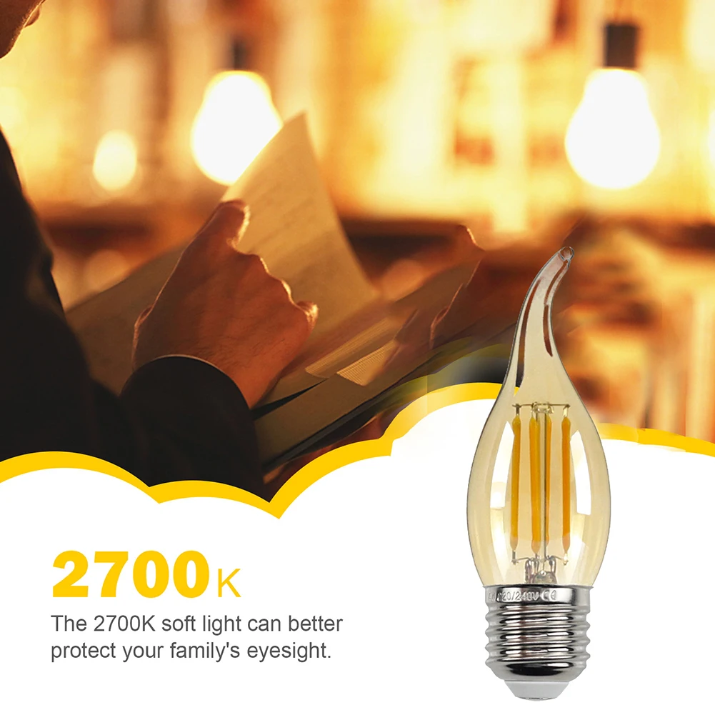 

10pcs LED Filament Bulb E14/27 4W 220V Glass Shell 360 Degree Edison Retro Candle Light Glass Screw Light Bulb