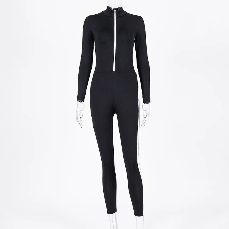 

Streetwear Outfits Body Long Sleeve Striped Patchwork Zippers 2021 Summer Stretchy Jumpsuit