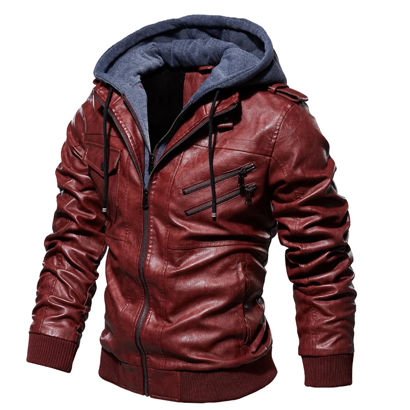 Covrlge Fashion Biker Zipper Pocket Design PU Leather Jacket Men New Motorcycle Casual Vintage Hoodie MWP061 | Мужская одежда