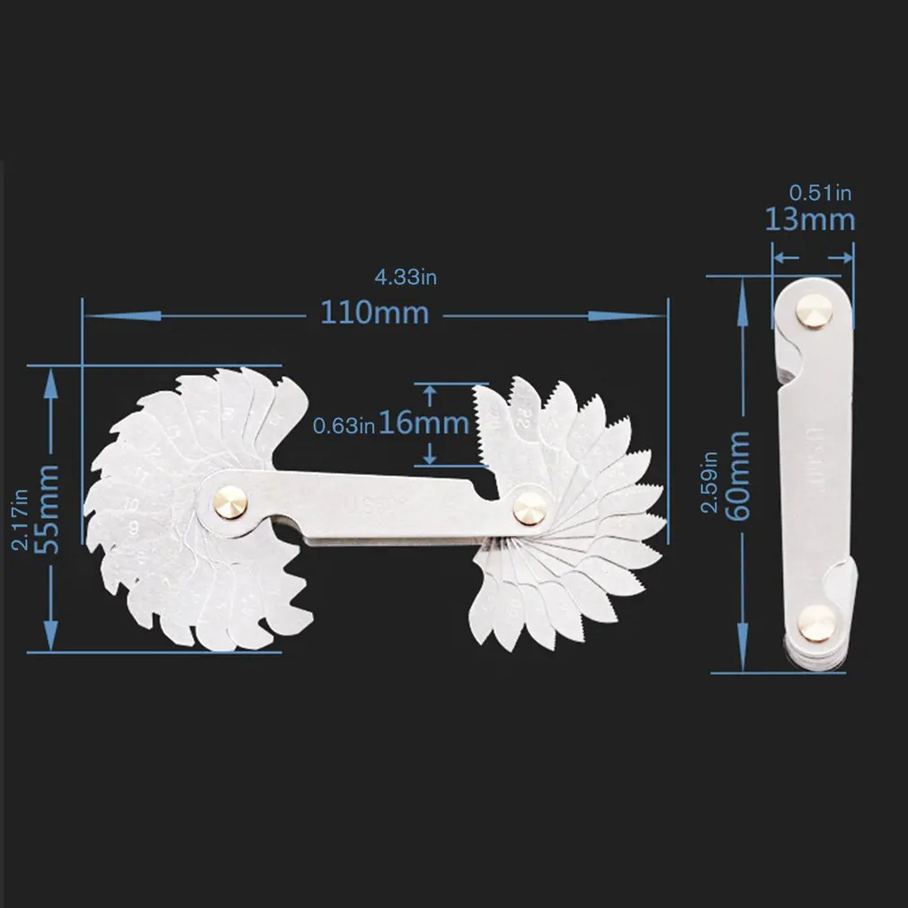 

55/60 Degree Metric/Inch/American Thread Plug Gauge Gear Tooth Screw Pitch Gauges Measuring Carbon Steel Center Measurement