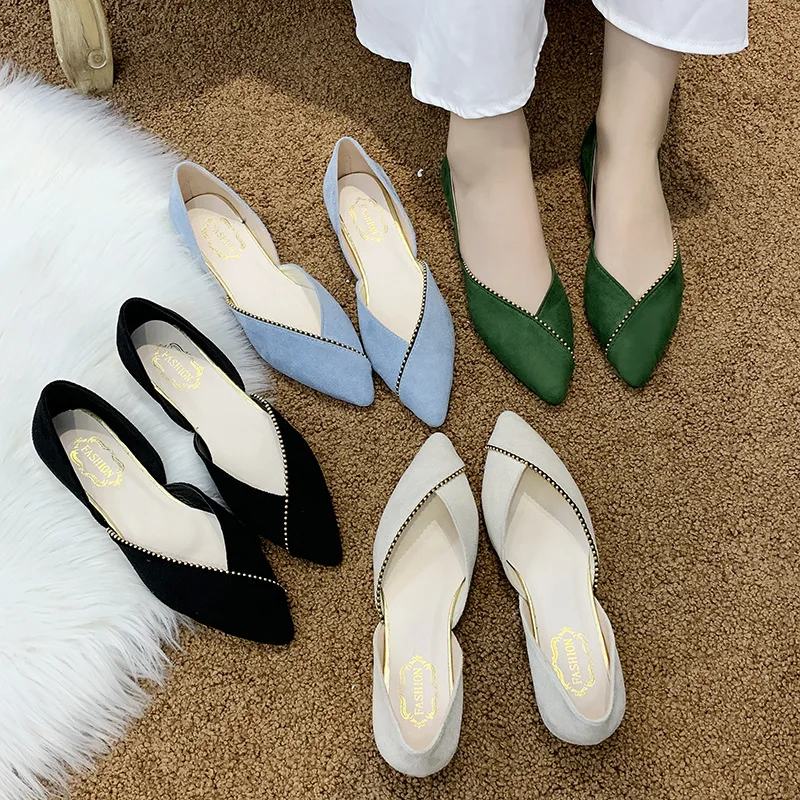

The New Pointed Toe Women"s Shoes2020 Shallow Fashion A pedal shoes Square heel Casual Slip-On Low(1cm-3cm )High heels Flock