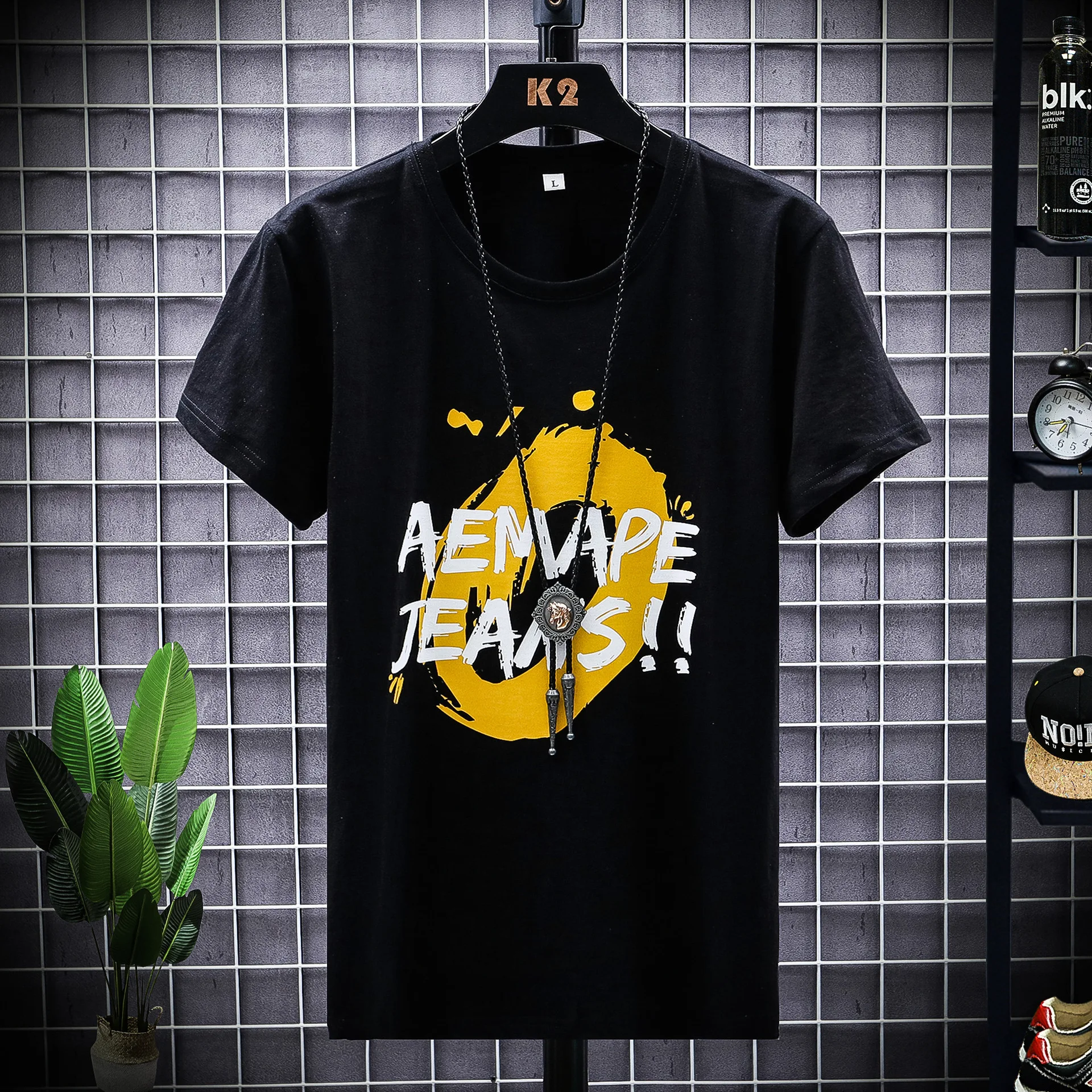 

E-Baihui The Trend of Summer Men's High-quality Short-sleeved Round Neck Casual Slim Tops New Letter Printed T-shirts XT-012