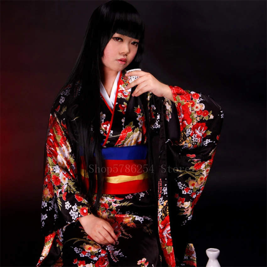 

Jigoku Shoujo Enma Ai Vintage Kimono Women Traditional Japanese Style Yukata Dress Sakura Print Anime Fancy Robe Asian Outsuits