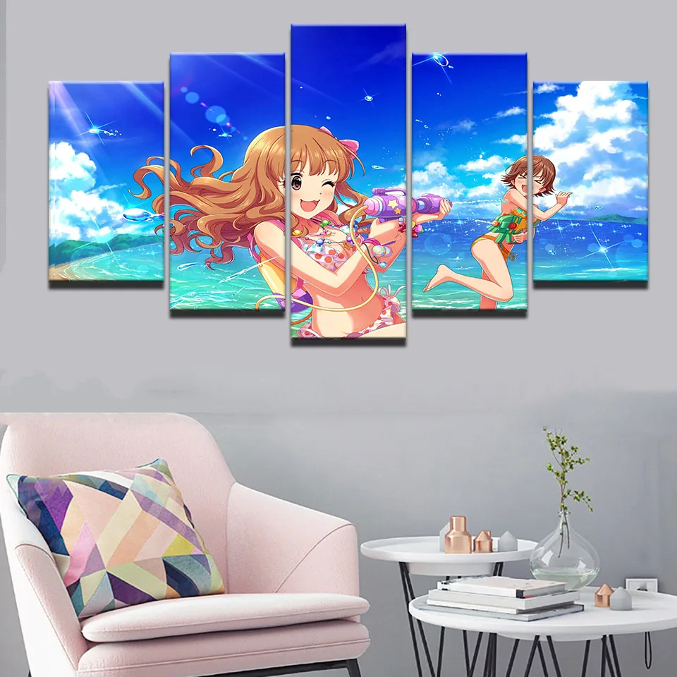 

Modern Modular Picture Wall Art 5 Set The Idolmster Animation Sun Flower Canvas Painting HD Prints Gift Framed Home Decor Poster