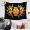 BlessLiving Crescent Moon Wall Carpet Stars Celestial Tapestry Retro Boho Bedspreads Yellow Black Decorative Wall Hanging Sheets 1