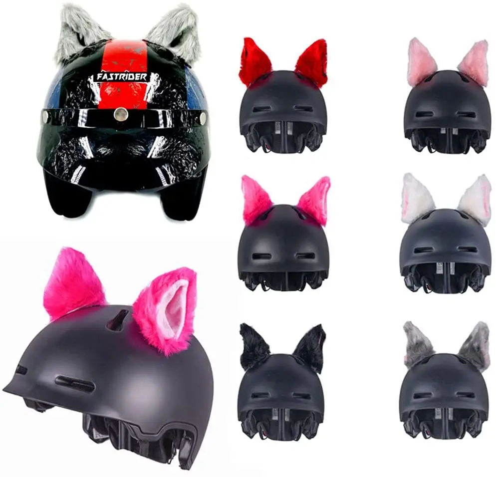 

2Pcs/Set Plush Motorcycle Helmet Cute Cat Ears Motocross Full Face Off Road Helmet Deco Accessories Sticker Cosplay Car Styling