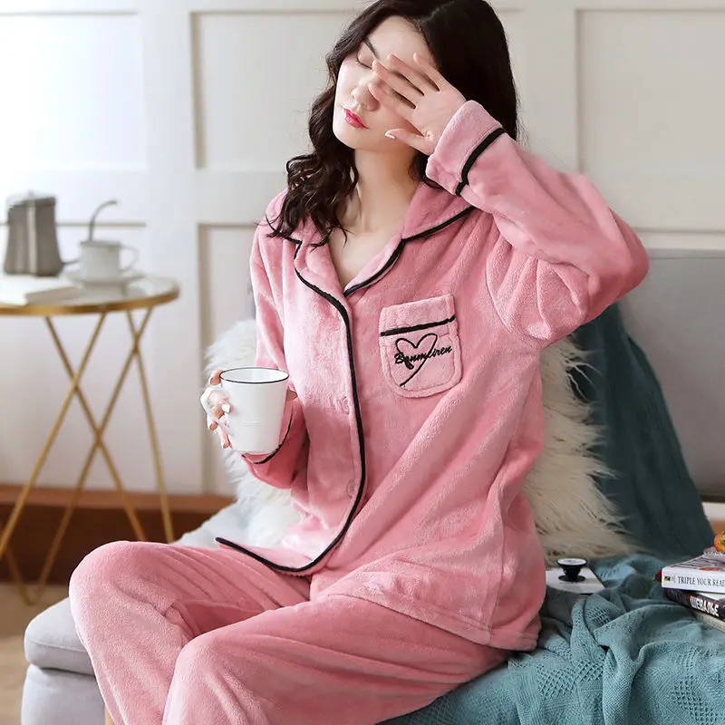 pijamas women sets Пижамы женские коралловые флисовые толстые фланелевые однотонные теплые пижамы женские толстые зимние домашние костюмы Пижамный костюм домашние пижамы XXL XXXL - Цвет: pijamas women sets