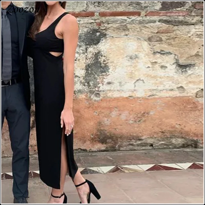

Women Summer Cutout Bodycon Midi Dress Sexy Side Hollow Sleeveless Slim Dress Sexi Fashion Elegant Designer Dresses Split Hem