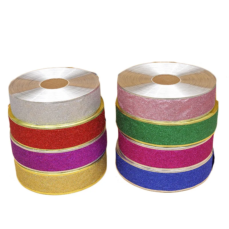 

2M Wedding Decoration Christmas Ribbons Glitter Roll Ribbon Holiday Decor Xmas Gift Wrapping Strap Decor I
