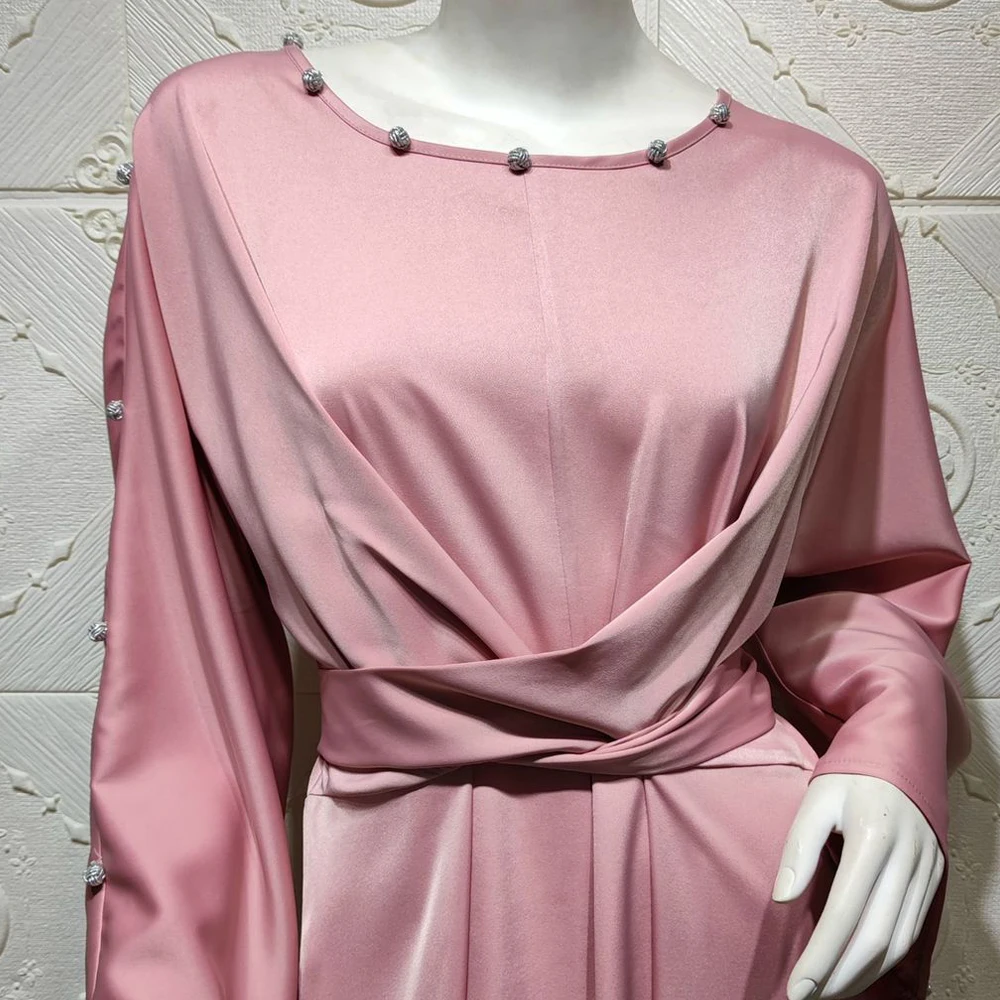 

Robe Musulmane Femme Abaya Dubai Turkey Hijab Muslim Satin Beaded Kaftan Maxi Dress Abayas Islam Clothing Long Dresses For Women
