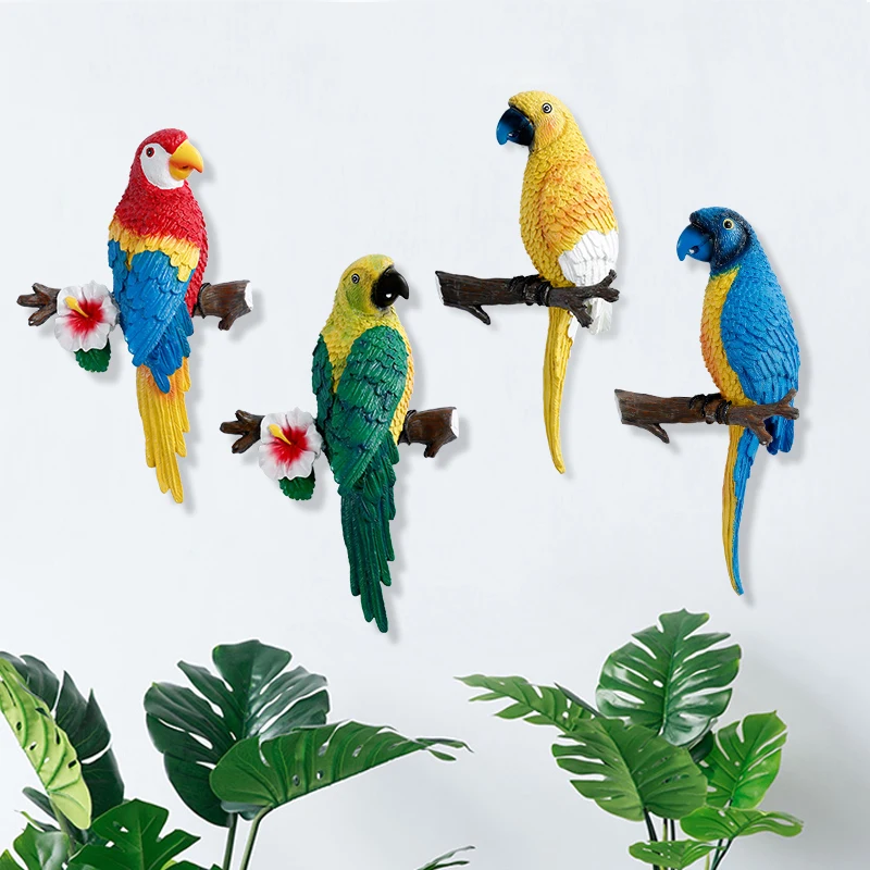 

Американский креативный 3D стерео полимерные попугаи украшение на стену птицы Настенный декор Настенная роспись животные садовые декораци...
