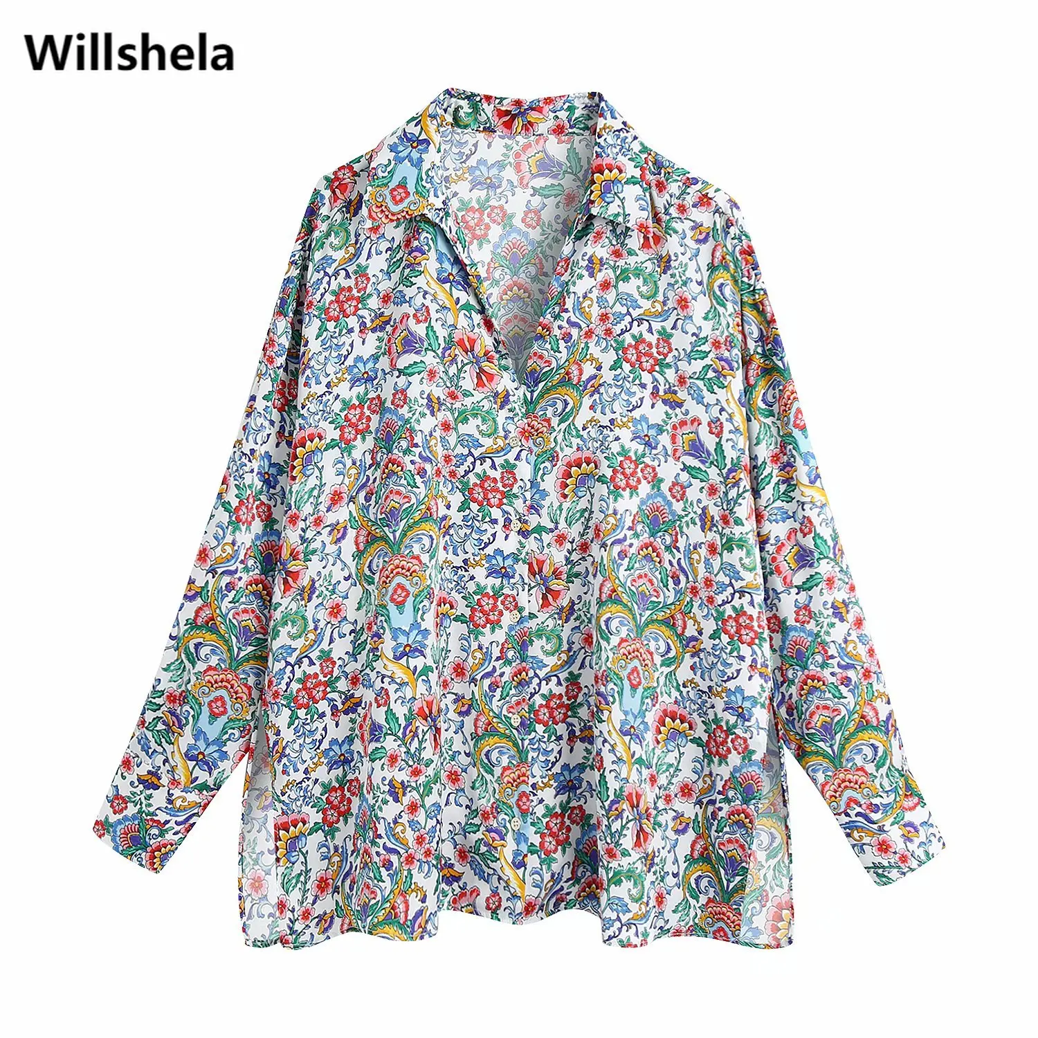 

2021 Vintage Women Floral Shirt Fashion Long Sleeves Blouse Casual Buttoned Top Chic Lady Tops Woman haut femme