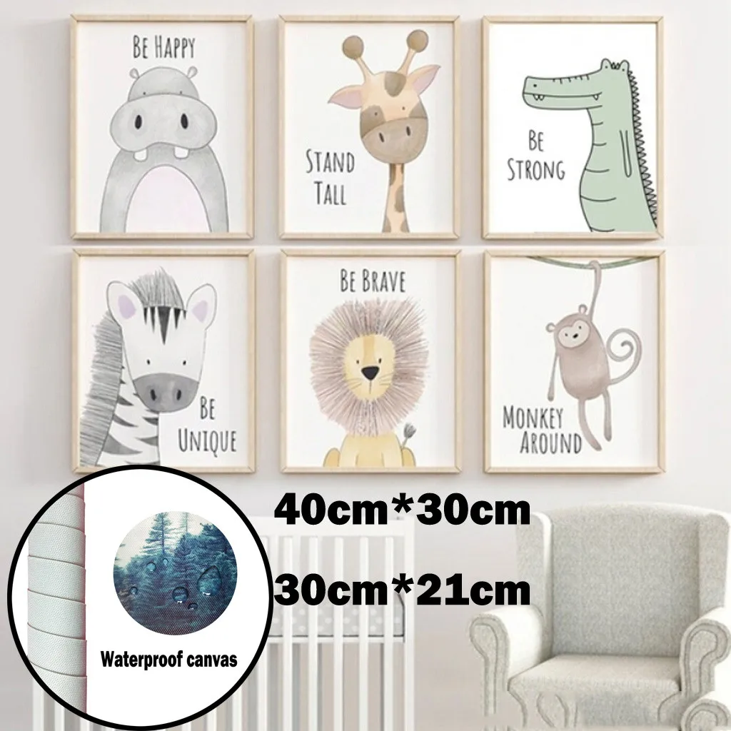 

Cartoon Animal Painting Sticker Canvas Children's Room Frameless Painting Core Cloth Home Decoration Accessories Sticker Wall