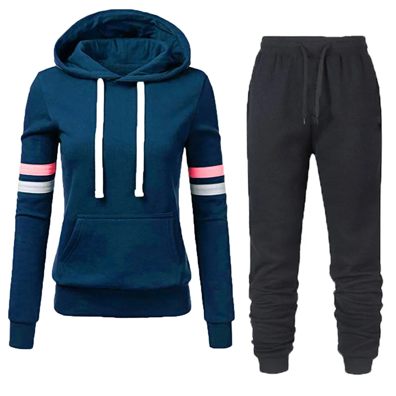 Color Two Piece Set 2020 Autumn Winter Tracksuit Women's Hooded Sweatshirt And Pants Casual 2Piece Outfits Woman Sport Suit