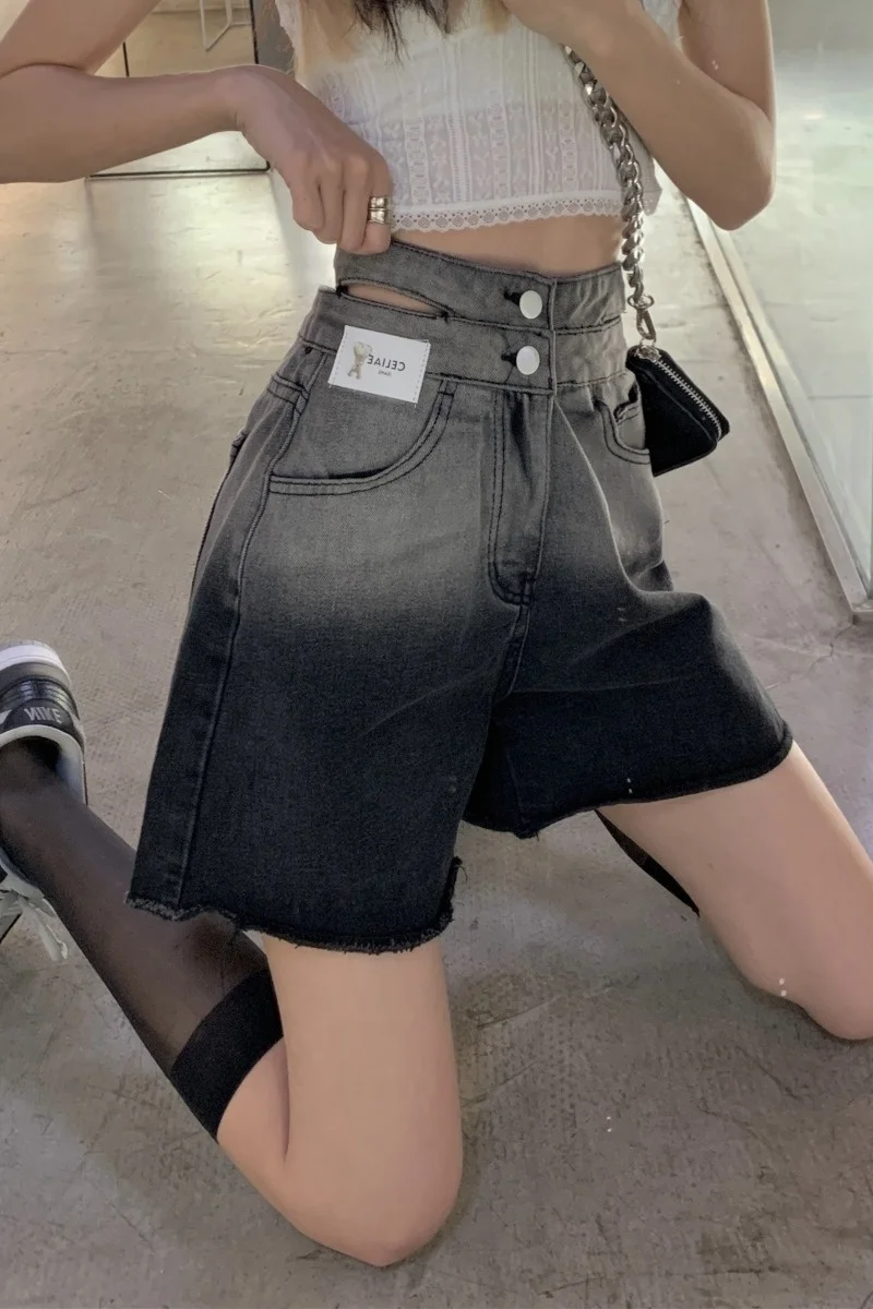 

Gradient Jeans Women's Summer New High Waist Loose Straight Hollow Wide Leg Pants