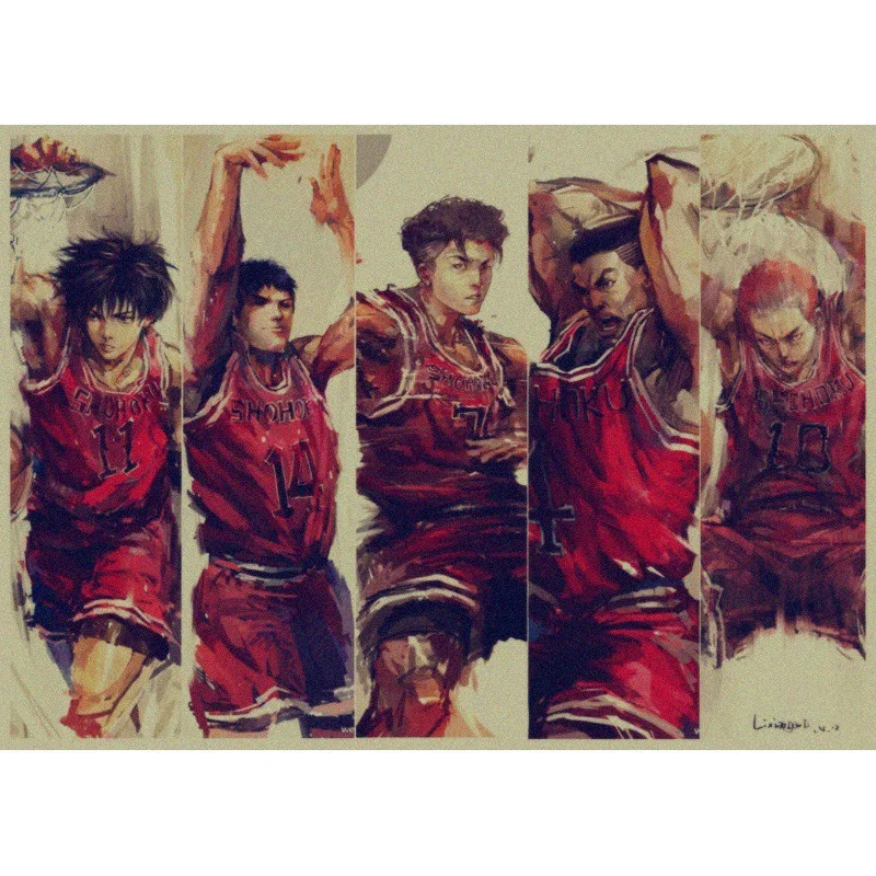 

Japanese Cartoon Anime Poster Slam Dunk Basketball Poster Wall Sticker Bar Cafe Kraft Paper Retro Poster Decorative Painting